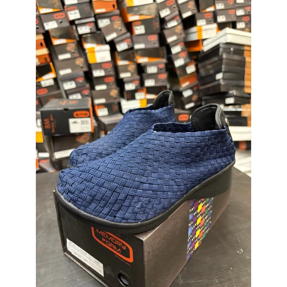 Bernie Mev Gem Yael Navy Woven Memory Foam Wedge Shoes Size 37 US 6.5-7